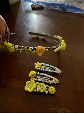 Yellow Flower & Charm  Hair Clip and Headband Set